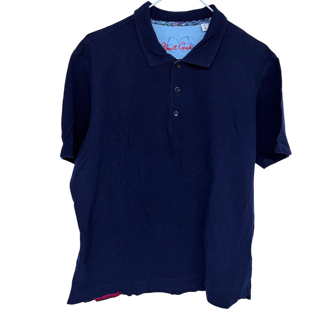 Robert Graham Polo Shirt Large Mens Navy‎ Blue Classic FIt